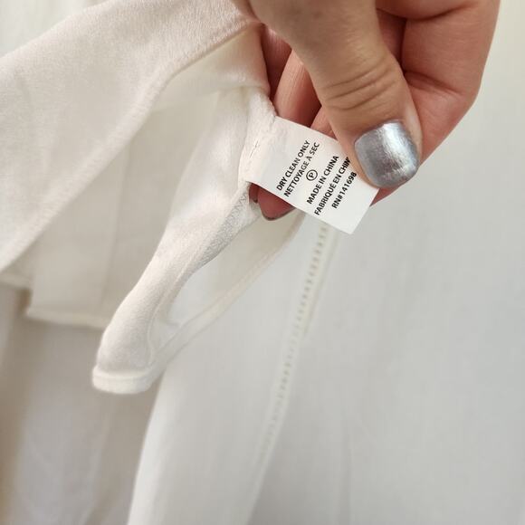 Ramy Brook Long Sleeve Top Cream Cold Shoulder Blouse Small Cut Out Crochet Silk - Picture 8 of 11